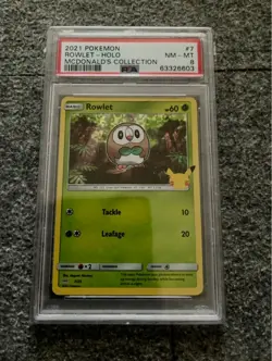 Japanese Pokemon Card 25th Anniversary Rowlet McDonald s Promo Holo PROMO PSA8 - Image 1