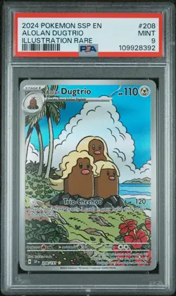 2024 POKEMON SSP EN-SURGING SPARKS ILLUSTRATION RARE #208 ALOLAN DUGTRIO PSA 9 - Image 1