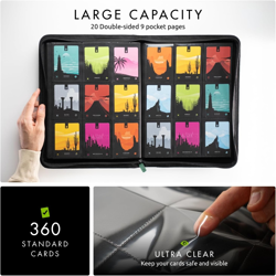 9 Pocket Trading Card Zip Binder, 360 Cards, Premium Exo-Tec Album Material, 20 - Image 3
