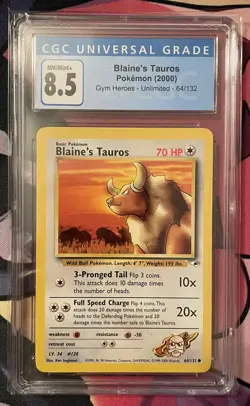 2000 Gym Heroes #64/132 Blaine's Tauros CGC 8.5 Pokemon Graded Card - Image 1