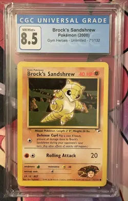 Brock's Sandshrew 71/132 Pokemon Gym Heroes CGC 8.5 Graded Pokemon Card - Image 1