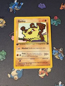Pokemon Cards Mankey 61/82 Team Rocket FIRST EDITION WOTC - (LP) - Image 1