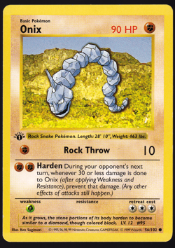 Onix 1st Edition Shadowless 56/102 Base Set Pokemon TCG Card 1999 LP - Image 1