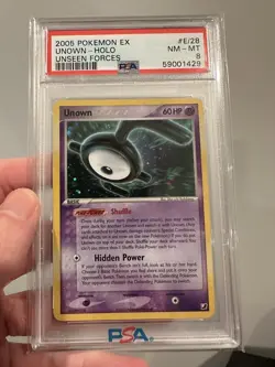 PSA 8 NM-MINT Unown E/28 HOLO RARE Ex Unseen Forces Pokemon Card - Image 1