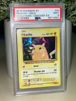 PSA 9 Pikachu 35 Cracked Ice Holo XY Evolutions Card 2016 - Image 1