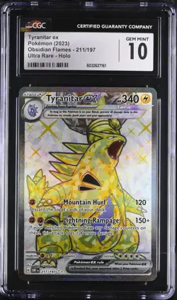 CGC 10 GEM MINT Tyranitar EX 211/197 Obsidian Flames Ultra Rare Shiny Pokemon - Image 1
