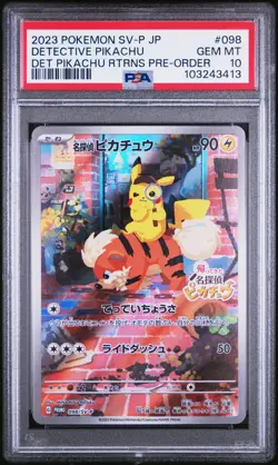 2023 POKEMON JAPANESE SV-P PROMO #098 DETECTIVE PIKACHU PSA 10 - Image 1