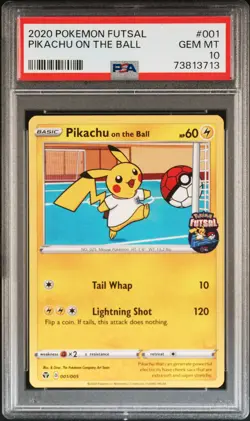 2020 POKEMON FUTSAL #001 PIKACHU ON THE BALL PSA 10 - Image 1