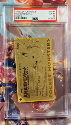 PSA 10 Pikachu ANA Pokemon Jet Gold Boarding Pass No.1 Promo Japanese Card 1998 - Image 1