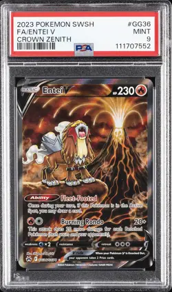 2023 POKEMON SWORD & SHIELD CROWN ZENITH #GG36 FULL ART/ENTEI V PSA 9 - Image 1