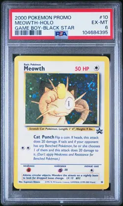2000 POKEMON PROMO BLACK STAR GAME BOY #10 MEOWTH-HOLO PSA 6 - Image 1