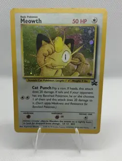 Pokemon TCG Meowth Black Star Promos Holo 10 HP Stain On Front And Played - Image 1
