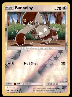 Pokemon TCG Bunnelby Sun & Moon - Crimson Invasion #87 Holo Reverse - Image 1