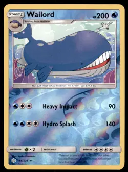 Pokemon TCG Wailord Sun & Moon - Cosmic Eclipse #46 Holo Reverse - Image 1