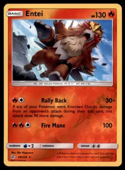 Pokemon TCG Entei Sun & Moon - Cosmic Eclipse #28 Holo Reverse - Image 1