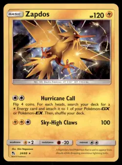 Pokemon TCG Zapdos Sun & Moon - Hidden Fates #24 Holo Reverse - Image 1