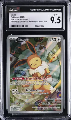 2025 POKEMON PRISMATIC EVOLUTIONS POKEMON CENTER ETB PROMO #173 EEVEE CGC 9.5 - Image 1