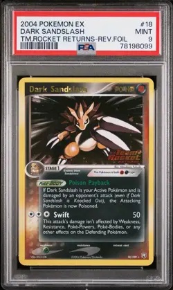 2004 Pokemon EX Dark Sandslash 18/109 Reverse Foil TEAM ROCKET RETURNS PSA 9 - Image 1