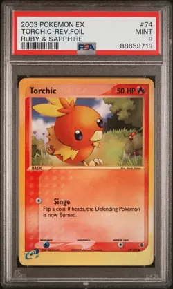 2003 POKEMON EX RUBY & SAPPHIRE #74 TORCHIC-REVERSE FOIL PSA 9 - Image 1