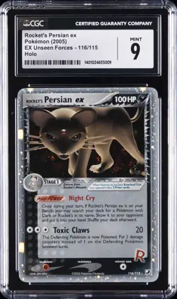 2005 POKEMON EX UNSEEN FORCES #116 ROCKET'S PERSIAN EX-HOLO CGC 9 - Image 1