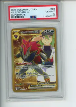 2025 Pokemon Journey Together N's Zoroark EX 189/159 Hyper Rare PSA 10 GEM - Image 1