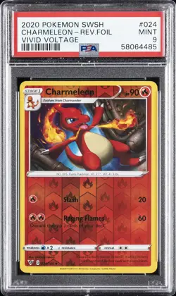 2020 POKEMON SWORD & SHIELD VIVID VOLTAGE #024 CHARMELEON-REVERSE FOIL PSA 9 - Image 1