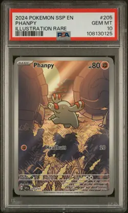 2024 Pokemon TCG SSP-EN Surging Sparks 205/191 Phanpy Illustration Rare PSA 10 - Image 1