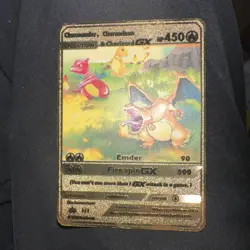 Custom metal Pokemon Charmander, Charmeleon, & Charizard GX Card art display - Image 3