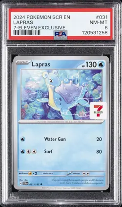 2024 POKEMON SCR EN-STELLAR CROWN 7-ELEVEN EXCLUSIVE #031 LAPRAS PSA 8 - Image 1