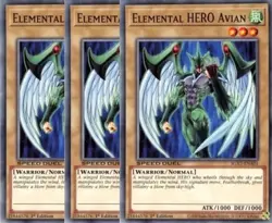Yugioh - Elemental Hero Avian x 3 - 1st Edition NM - Free Holographic Card - Image 1