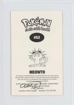 Meowth Sandylion Pokemon Sticker Cards #52 1999 - Image 2