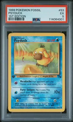 1999 POKEMON FOSSIL 1ST ED #53 PSYDUCK PSA 5 - Image 1