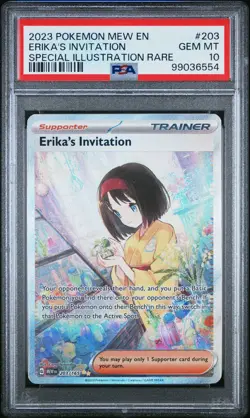 2023 POKEMON MEW EN-151 SPECIAL ILLUSTRATION RARE #203 ERIKA'S INVITATION PSA 10 - Image 1