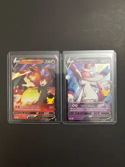 Pokemon TCG 2021 Celebrations Lance’s Charizard & Dark Sylveon Promo NM Lot of 2 - Image 1