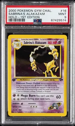 2000 POKEMON GYM CHALLENGE HOLO-1ST ED #16 SABRINA'S ALAKAZAM PSA 9 - Image 1