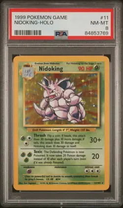 1999 POKEMON BASE SET UNLIMITED #11 NIDOKING-HOLO PSA 8 - Image 1