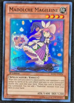 Madolche Magileine 1996 1st Edition Super Rare Holo Yugioh Card REDU-EN024 (NM) - Image 1