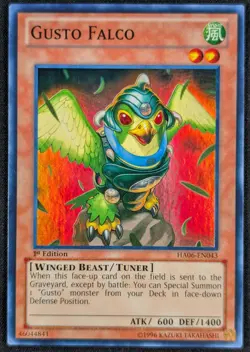 Gusto Falco 1996 1st Edition Super Rare Holo Yugioh Card HA06-EN043 (NM) - Image 1