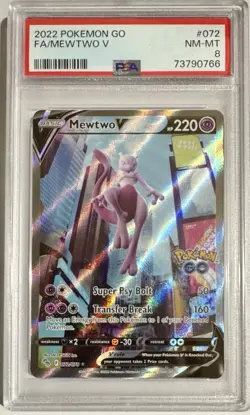 2022 Pokemon GO TCG Full Art Mewtwo V 072/078 PSA 8 NM-MT Go Alternate Art - Image 1