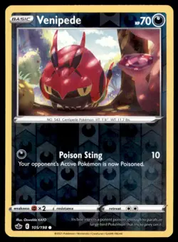 Pokemon TCG Venipede Sword & Shield - Chilling Reign #105 Holo Reverse - Image 1