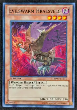Evilswarm Hraesvelg 1996 1st Edition Super Rare Holo Yugioh Card HA07-EN016 (NM) - Image 1