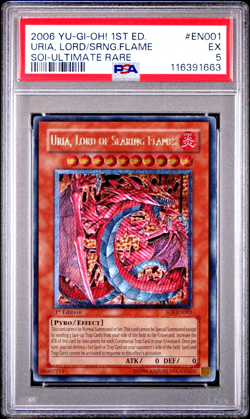 PSA 5 1ST EDITION ULTIMATE RARE Uria Lord of Searing Flames SOI-EN001 YUGIOH - Image 1