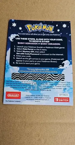 Shiny Koraidon & Miraidon Pokemon Scarlet Violet Code Card -Gamestop-1 Card - Image 1