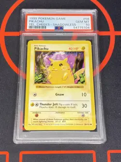 Perfect PSA 10 Yellow Cheek Pikachu 58 Base Set Shadowless Gem Mint Pokemon Card - Image 1