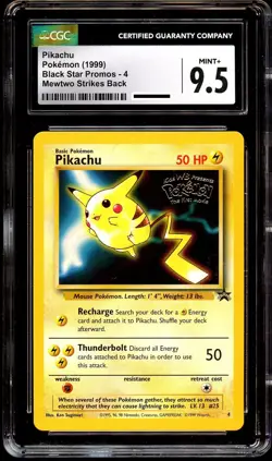 CGC 9.5 MINT+ Pikachu # 4 WB Movie WOTC Black Star PROMO Pokemon Card - Image 2