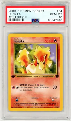 2000 Pokemon Team Rocket #64 Ponyta 1st Edition PSA 10 - Image 1