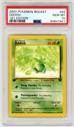 2000 Pokemon Team Rocket #63 Oddish 1st Edition PSA 10 - Image 1