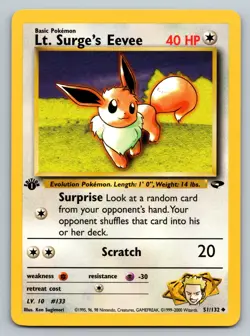 Pokemon LT. Surge's Eevee 1st Edition 51/132 Gym Challenge Uncommon NM Near Mint - Image 1