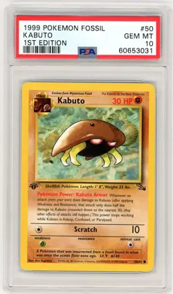 1999 Pokemon Fossil #50 Kabuto 1st Edition PSA 10 - Image 1