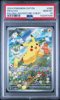 2024 POKEMON SVP EN-SV BLACK STAR PROMO PALDEA ADVENTURE CHEST PIKACHU PSA 10 - Image 1